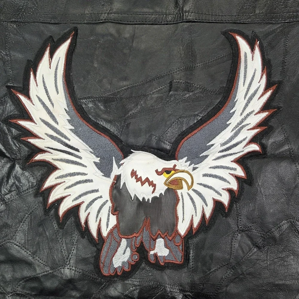 Ashburn Vest Mens 2XL Black Leather Eagle Patch Biker Patriotic USA Motorcycle